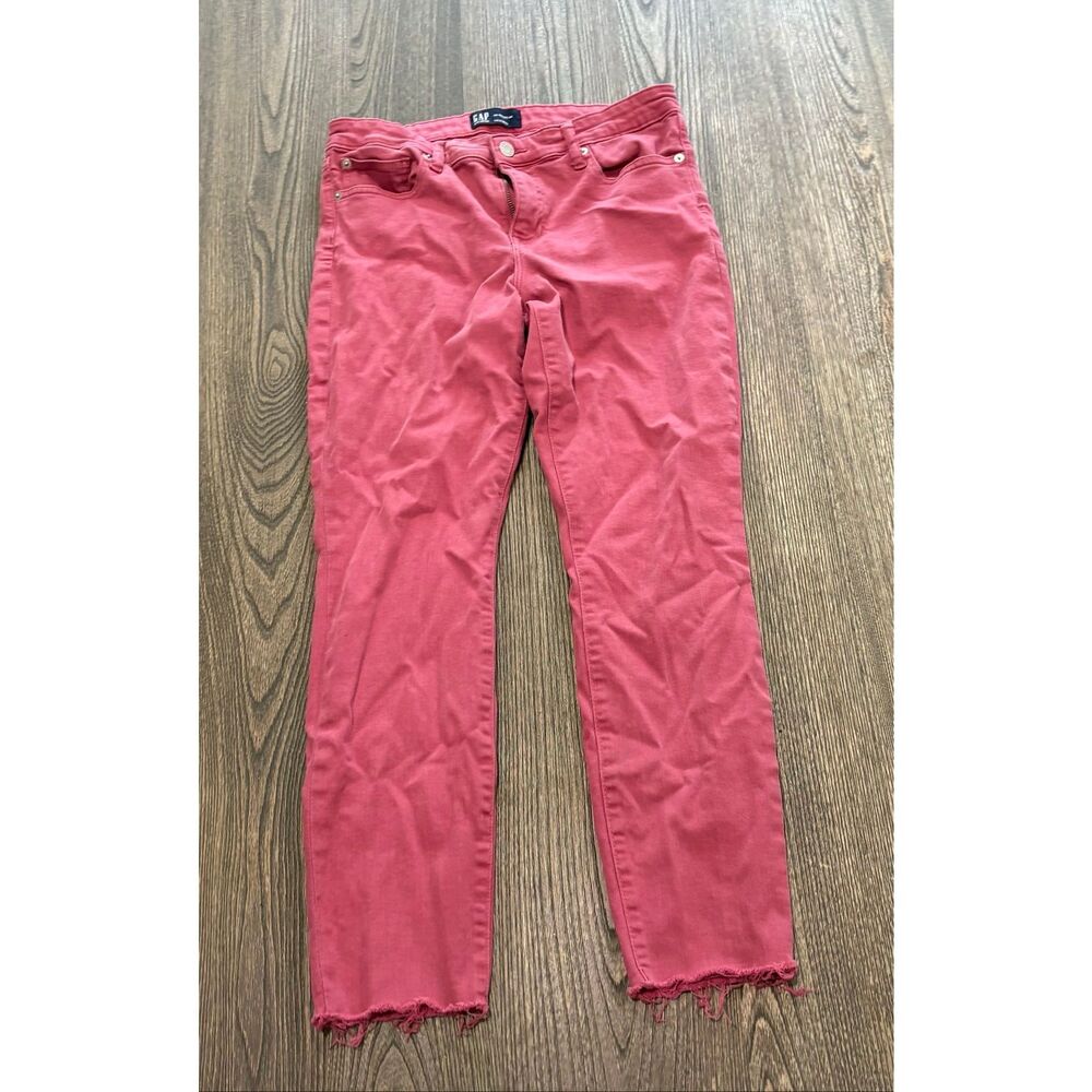 Gap Denim Womens Legging Jeans Mid Rise Raw Hem Cotton Blend Stretch Pink Sz 29